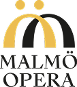 Malmö Opera logo with abstract gold and black arches, two gold circles, and "MALMÖ OPERA" text.
